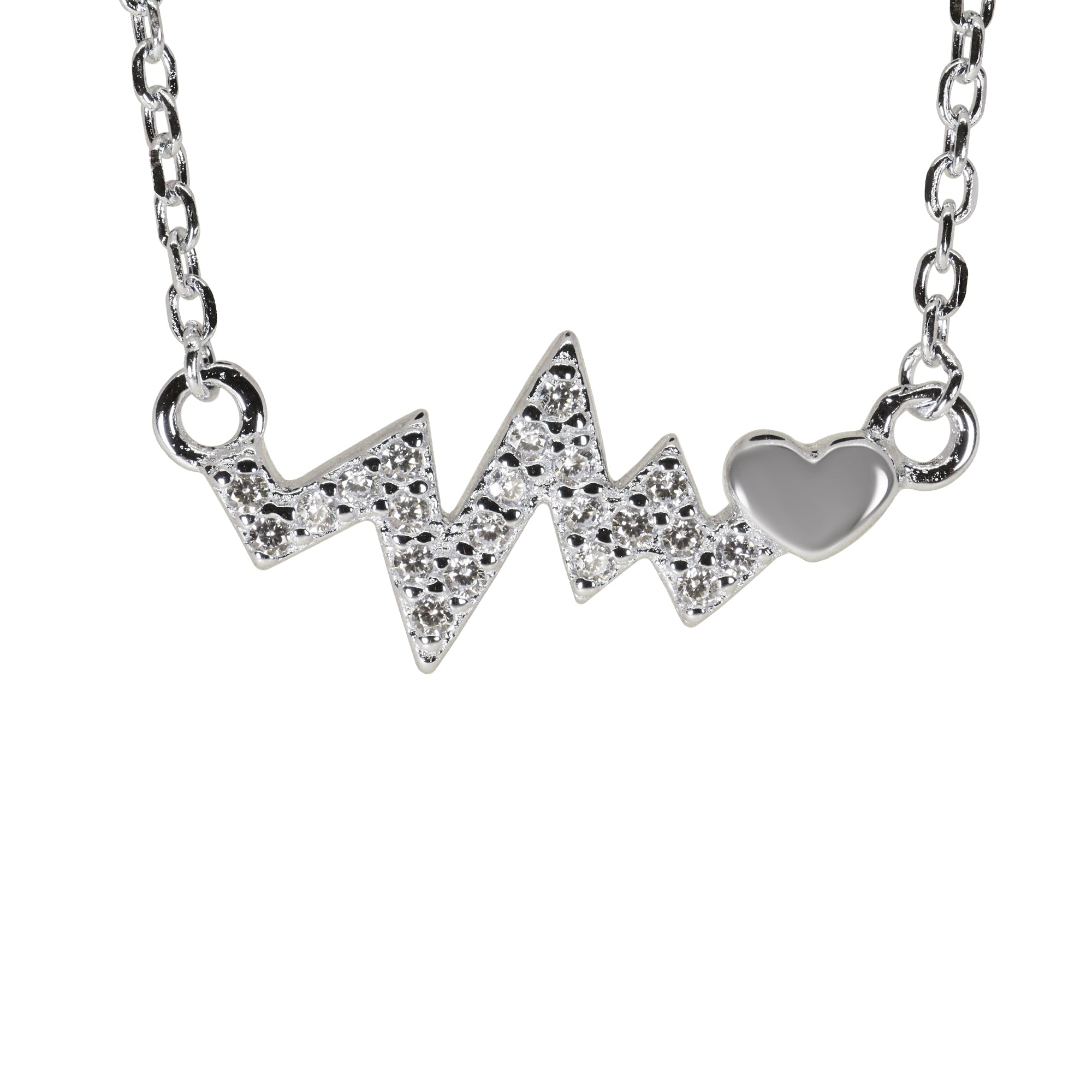 My Heart Beat Dainty Pave Heartbeat Necklace | Silver Beat Pendant