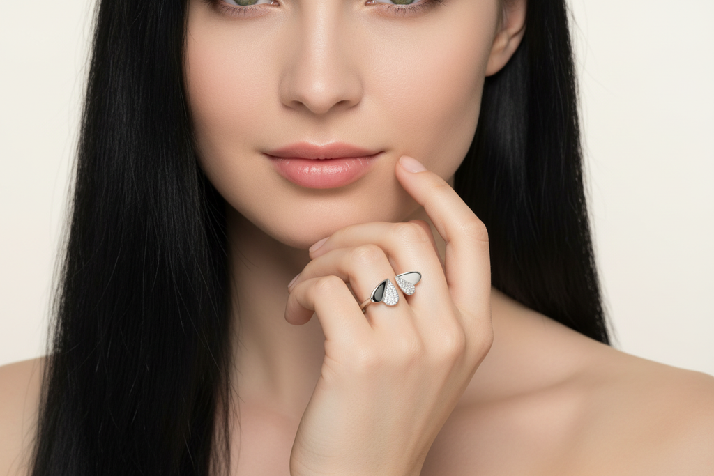 Dainty Two-Tone Heart Silver Ring