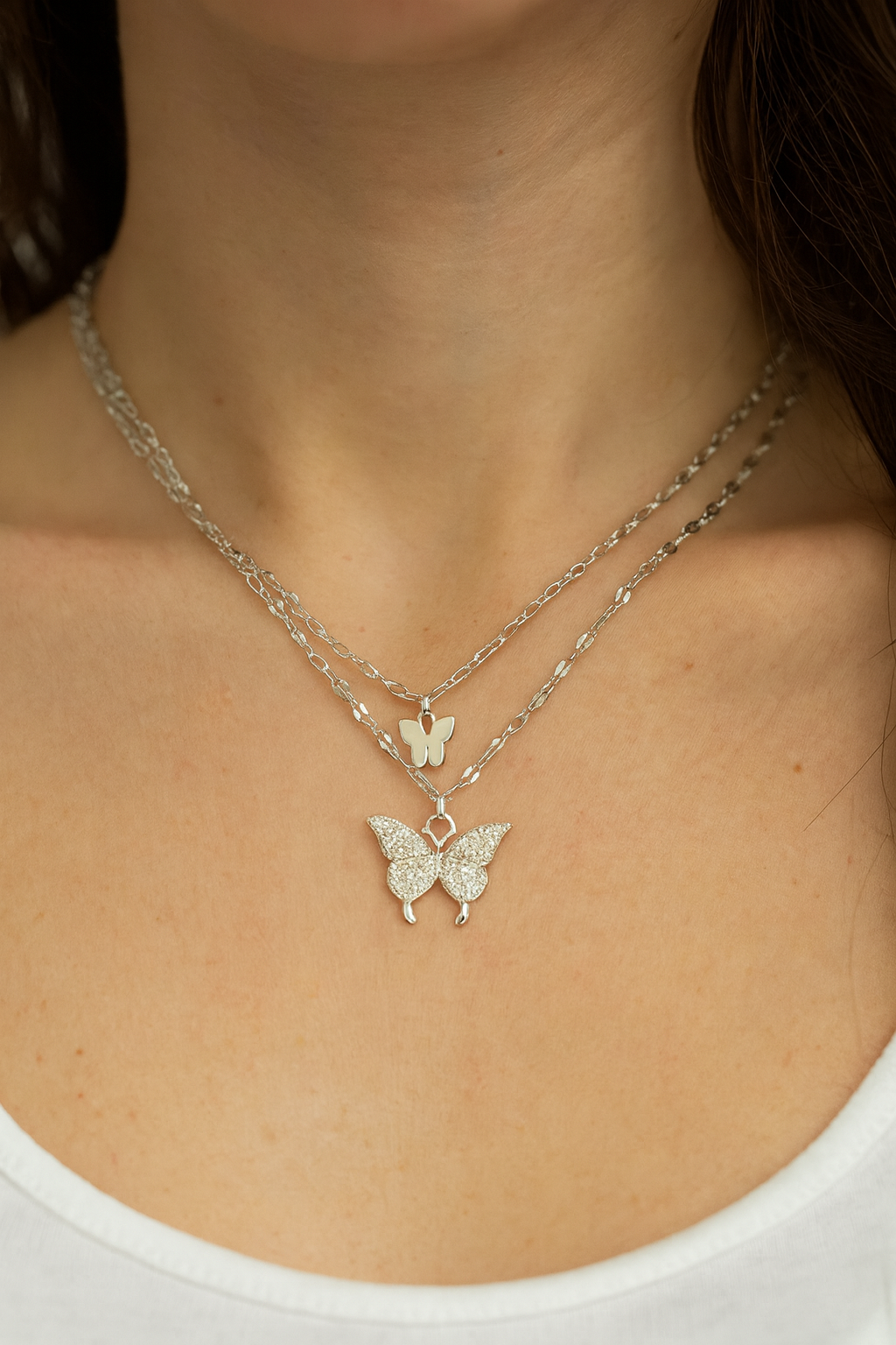 Fluttering Layers Butterfly Silver Necklace